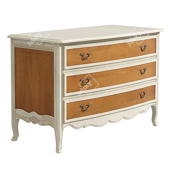 Vintage French 3-Drawer Chest 3D model image 1