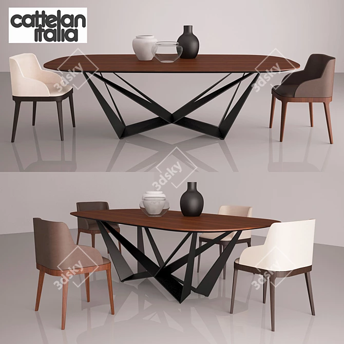 Modern Cattelan Skorpio Table & Magda Chairs 3D model image 1