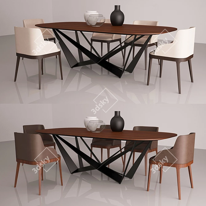 Modern Cattelan Skorpio Table & Magda Chairs 3D model image 2