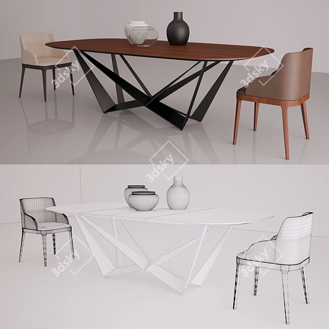 Modern Cattelan Skorpio Table & Magda Chairs 3D model image 3