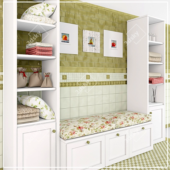 Neoclassico Bathroom Set: Tiles, Cabinet, Art 3D model image 2