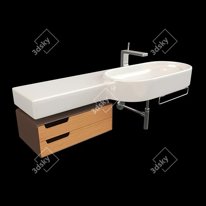 Simas Flow FL22 - Stylish Wall-Mounted Basin with Shelf 3D model image 1