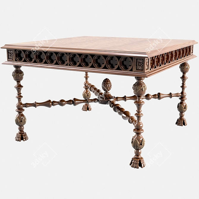 Elegant Carved Wooden Table 3D model image 2