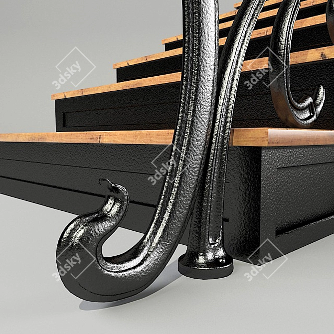 Forged Ladder: Wood and Metal 3D model image 3