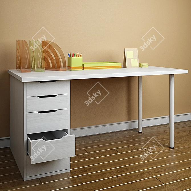 Modern Desk Set: Linnmon/Alex IKEA 3D model image 1