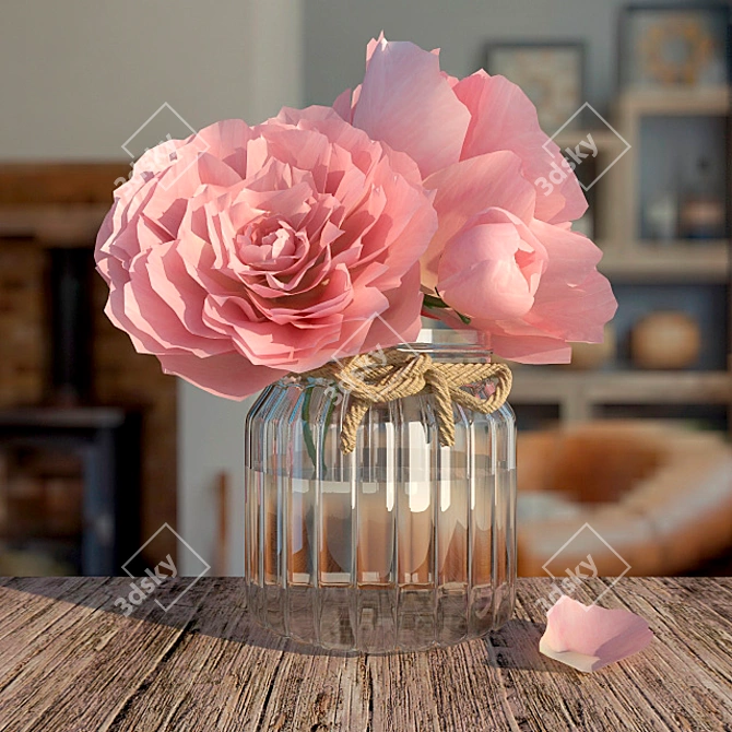 Elegant Blooming Peonies 3D model image 1