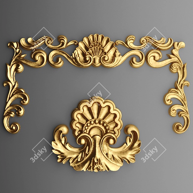 Elegant Cartouche Stucco 3D model image 1