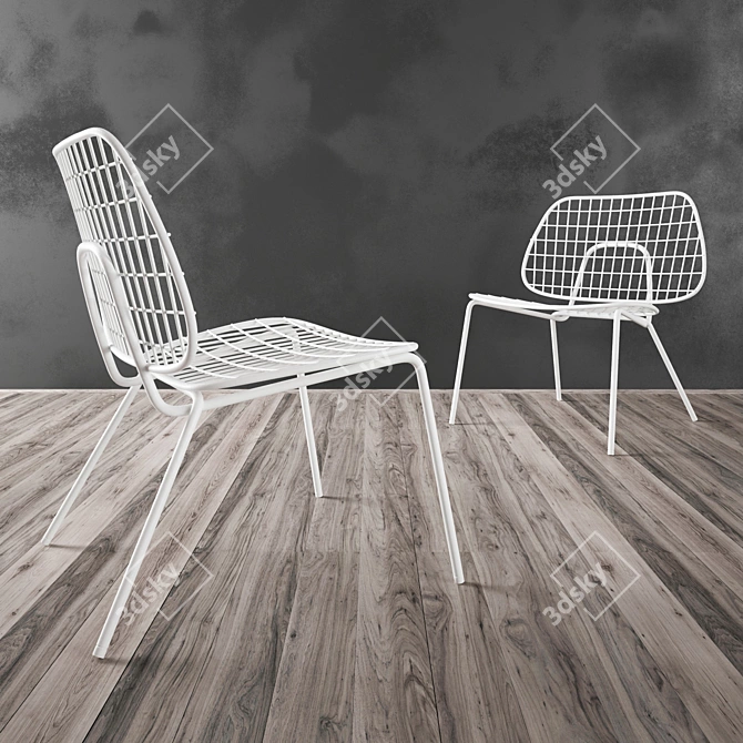 Modern White Steel Chair 3D model image 1