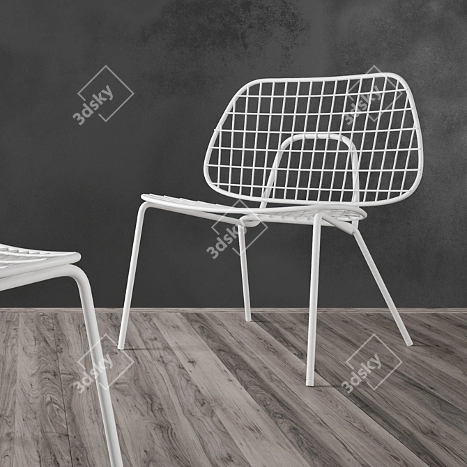 Modern White Steel Chair 3D model image 2