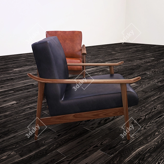 West Elm Mid-Century Leather Show Wood Chair 3D model image 2