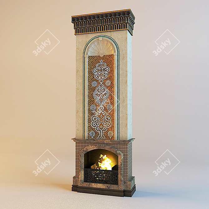 Eastern Fireplace: Customizable Height 3D model image 1