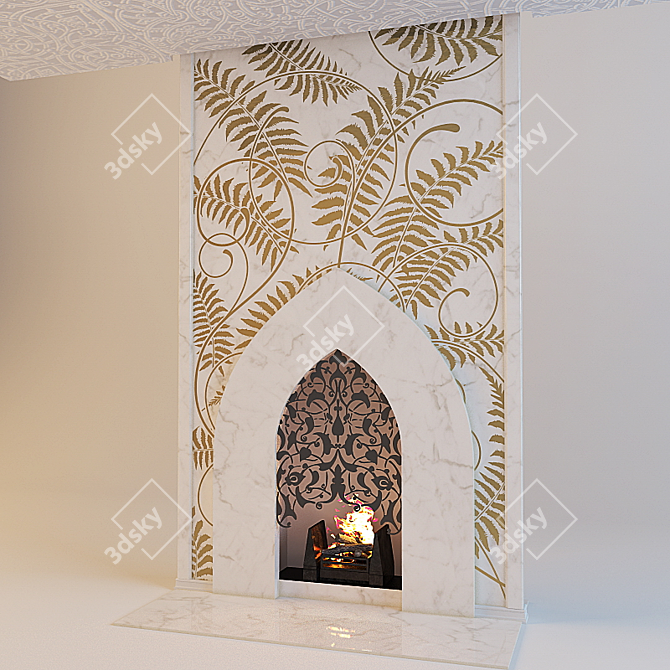 Wall-Embedded Fireplace 3D model image 1