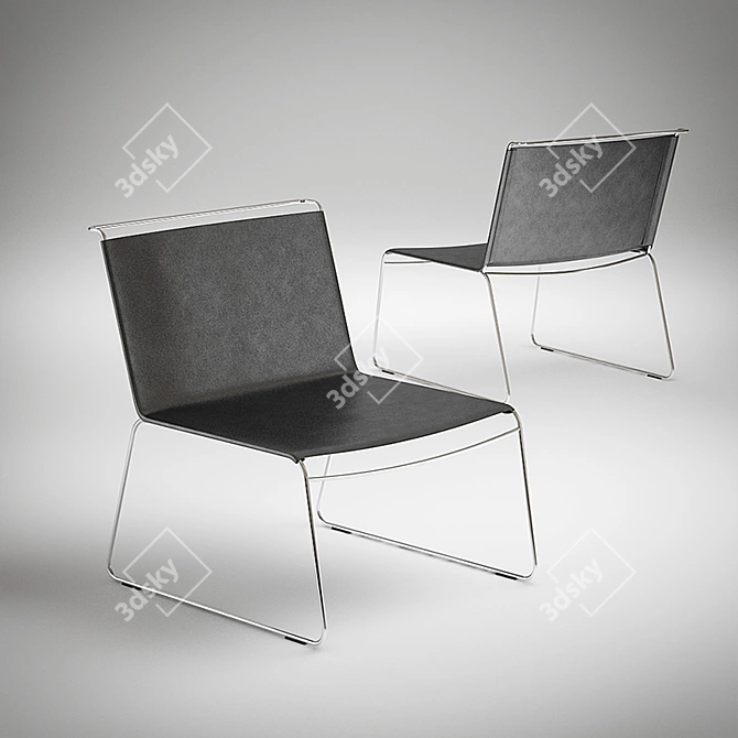 Sleek Leather Chair with Chrome Legs 3D model image 1