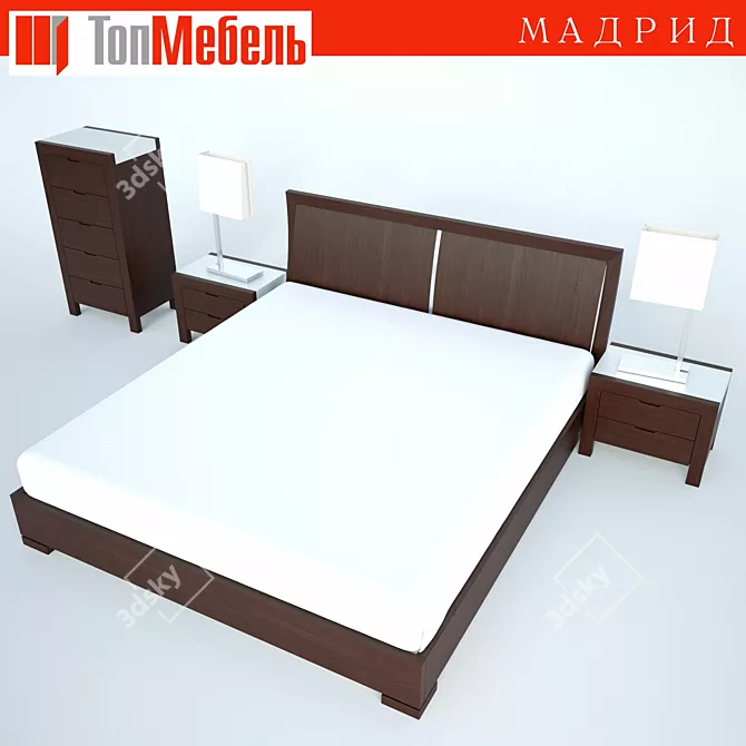 Madrid Bed: Side Tables & Dresser 3D model image 1