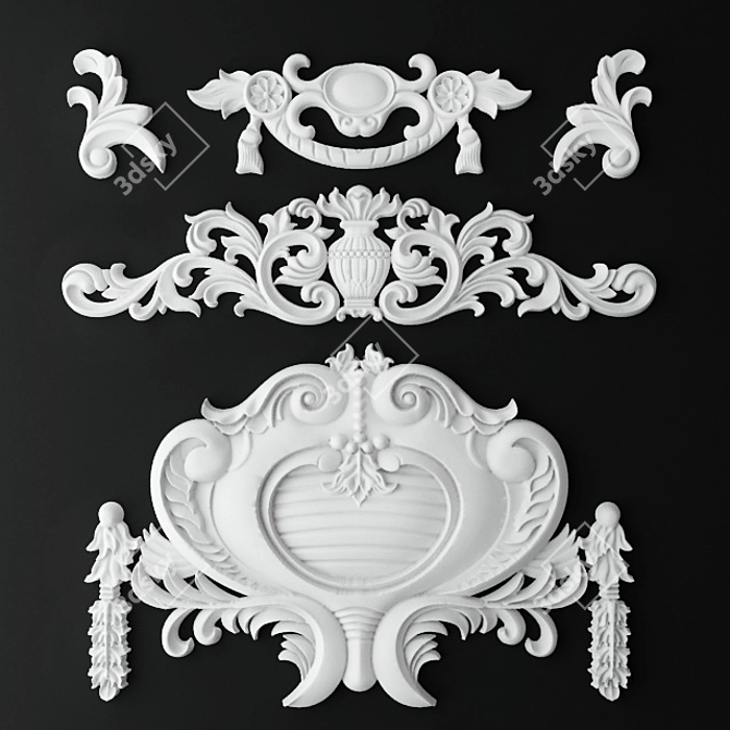 Exquisite Cartouche Crown Stucco 3D model image 1