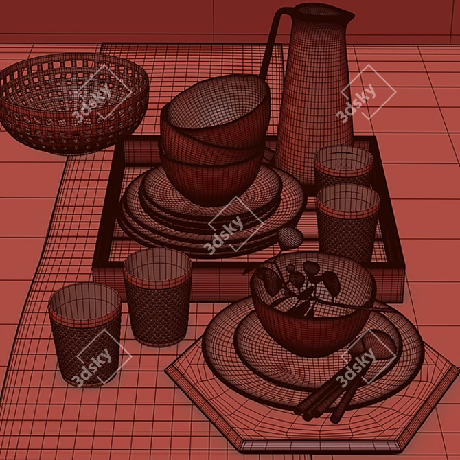 CB2 Complete Dining Set 3D model image 2