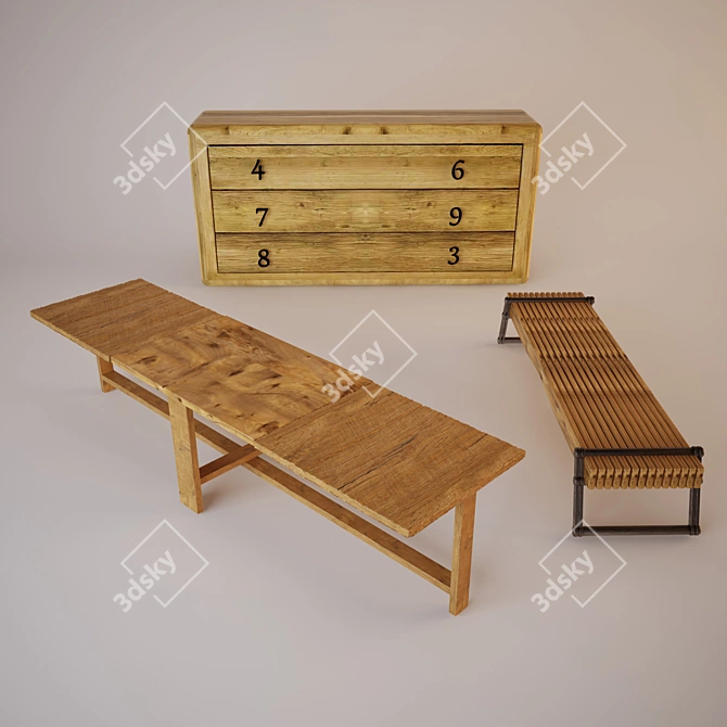 Elegant Wood Design Furniture Set 3D model image 1