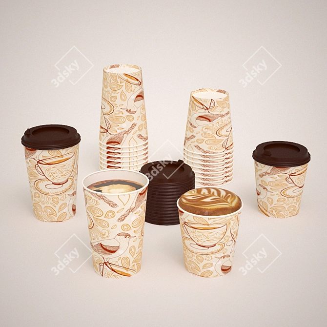 Stackable Coffee Cups - 250ml & 350-380ml Sizes 3D model image 1