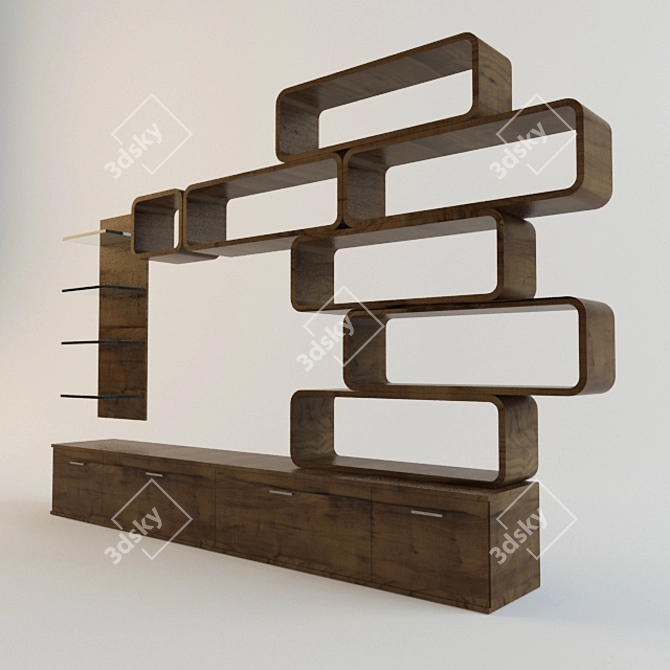 Modern TV Unit with Open Shelves 3D model image 1