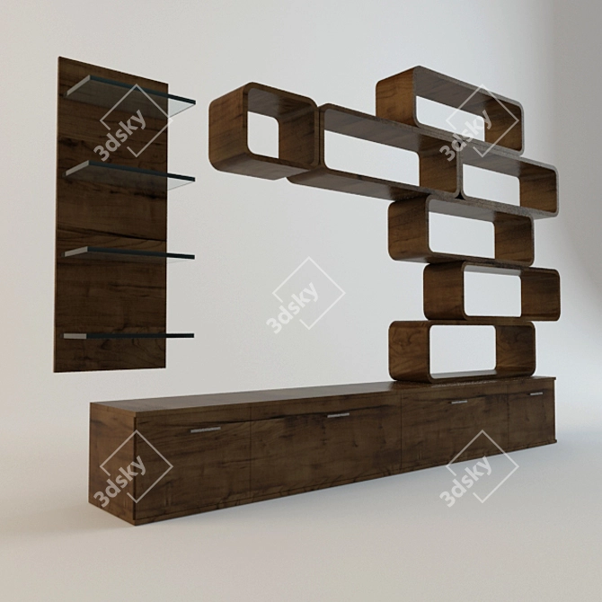 Modern TV Unit with Open Shelves 3D model image 2