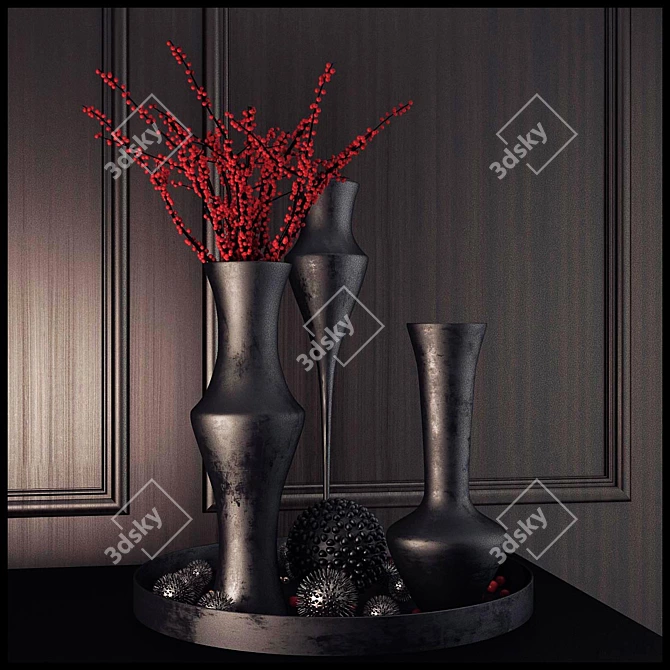 Elegant Floral Ceramic Vases 3D model image 1