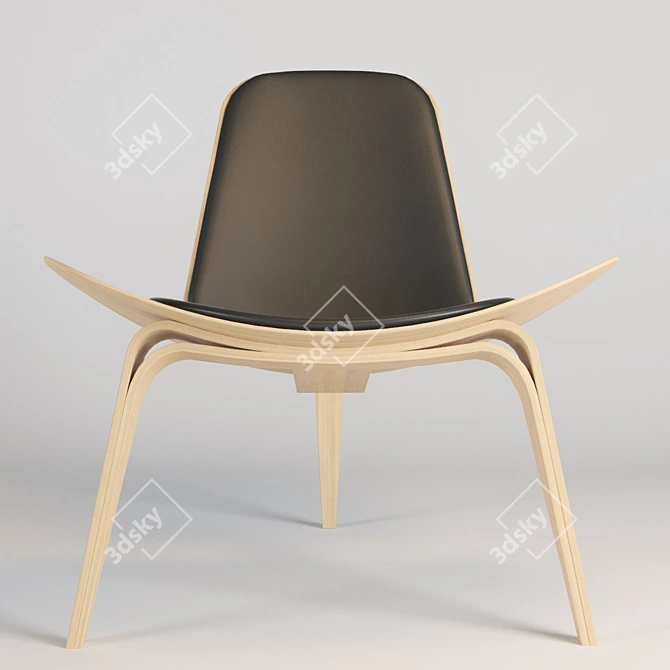 Elegant Wood Shell Chair 3D model image 1