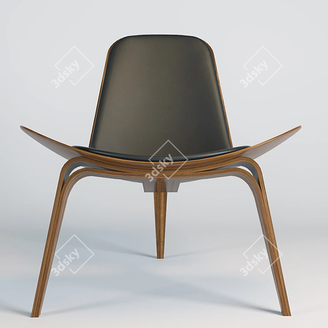 Elegant Wood Shell Chair 3D model image 2