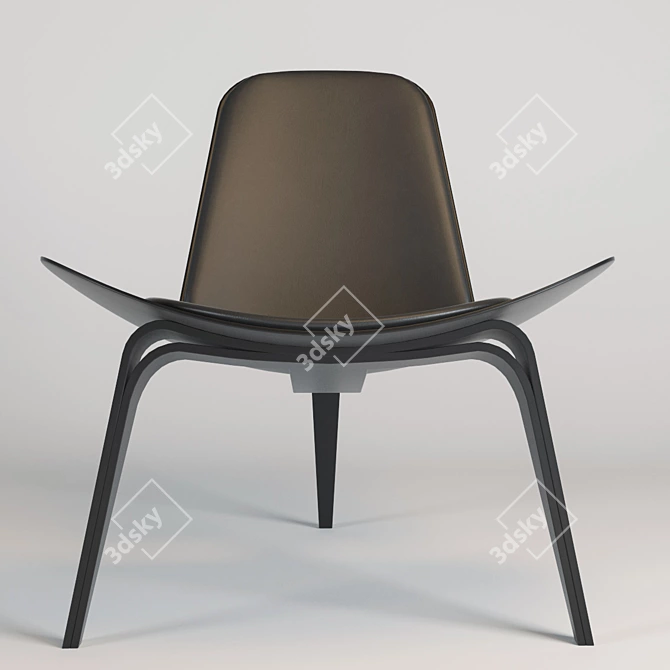 Elegant Wood Shell Chair 3D model image 3