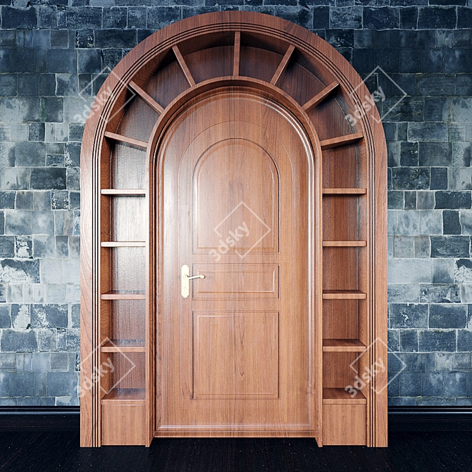 Customizable Wooden Arched Doorway 3D model image 1