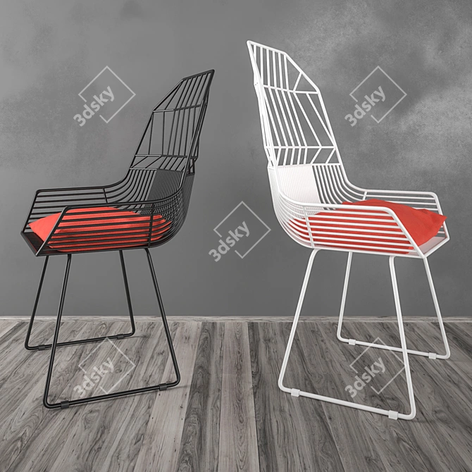 Steel Chairs with Red Cushion 3D model image 1