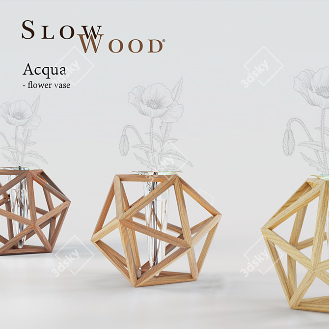 Elegant Wooden Icosahedron Vase 3D model image 1