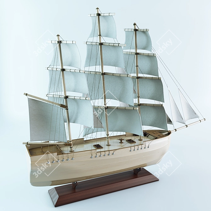 Authentic Wooden Model Ship 3D model image 2