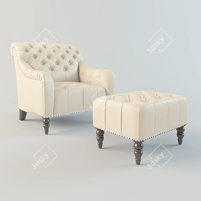 Elegant Leather Buttoned Chair 3D model image 1