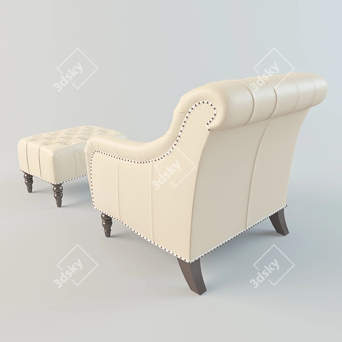 Elegant Leather Buttoned Chair 3D model image 2