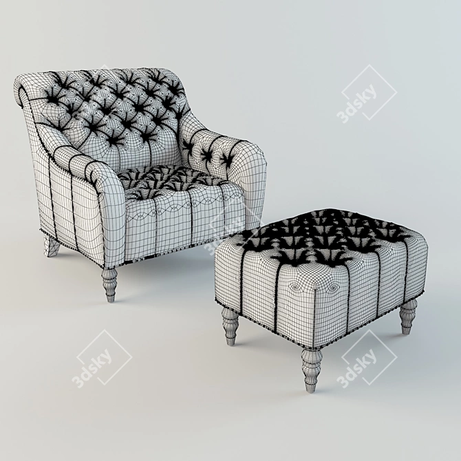 Elegant Leather Buttoned Chair 3D model image 3