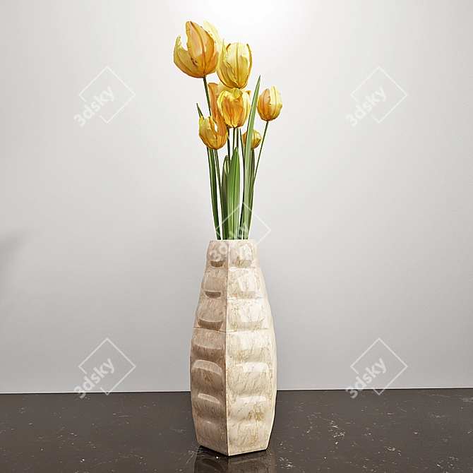 Sunshine in Bloom: Yellow Tulips 3D model image 1