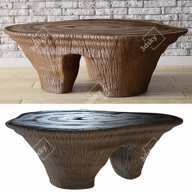 Rustic Tree Trunk Table 3D model image 3
