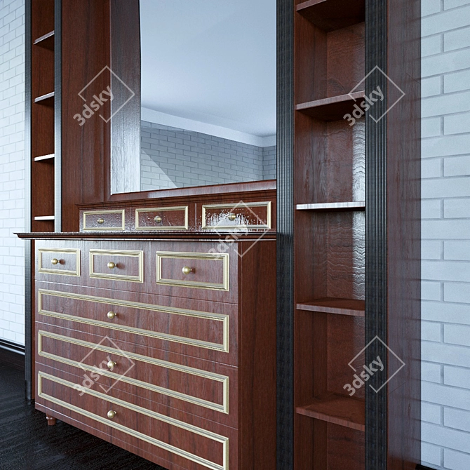 U-shaped Wood Rack with Chest of Drawers 3D model image 3