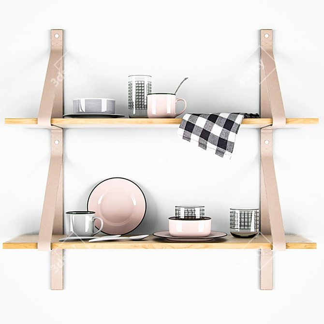 Scandinavian Kitchen Set: Shelf & Accents 3D model image 1