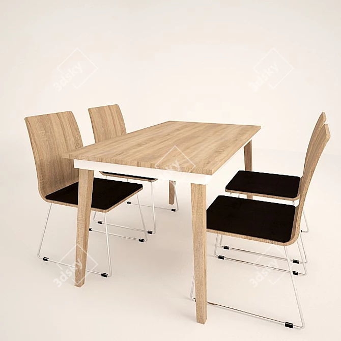 Modern Wood Dining Set 3D model image 1