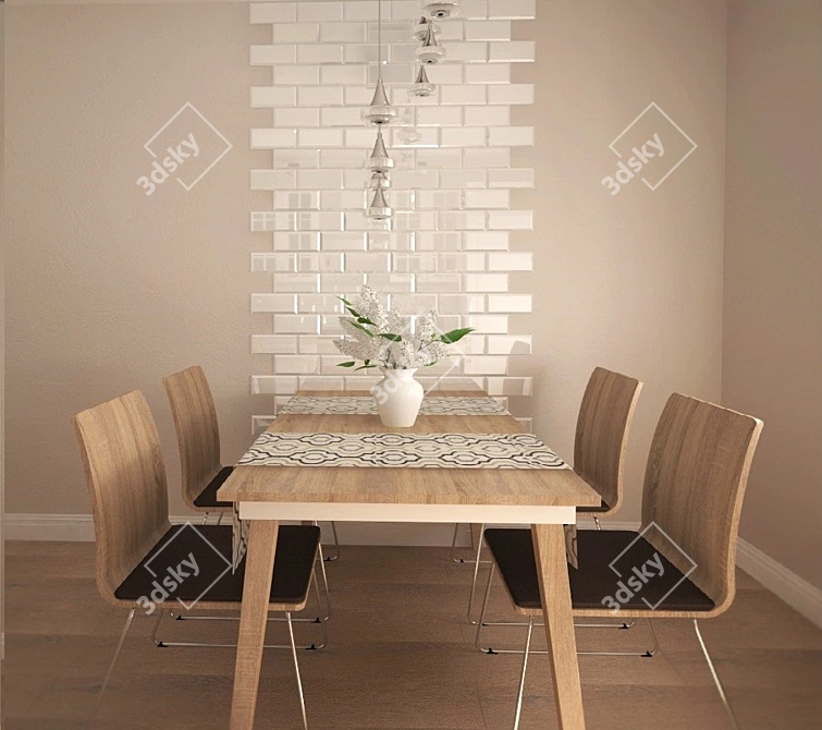 Modern Wood Dining Set 3D model image 2