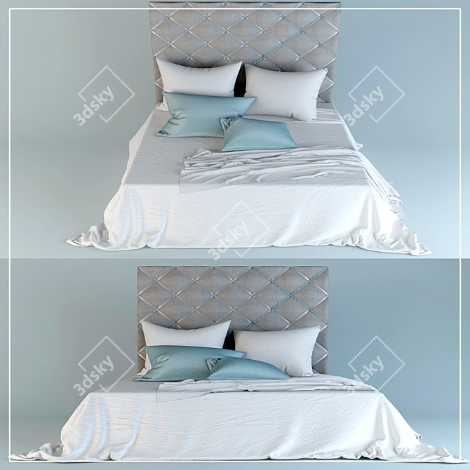 Elegant Quilted Bed with Bedding Set 3D model image 1