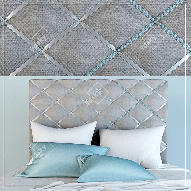 Elegant Quilted Bed with Bedding Set 3D model image 2