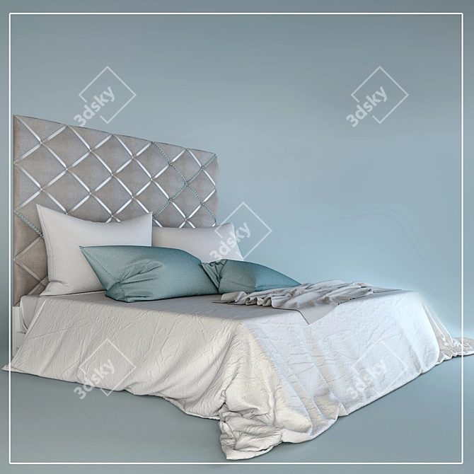 Elegant Quilted Bed with Bedding Set 3D model image 3