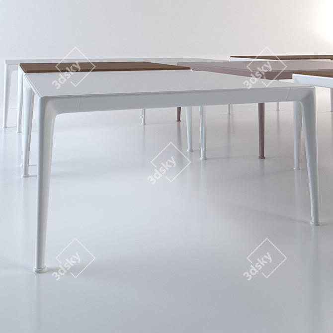 Modern Metal and Wood Coffee Table Set 3D model image 1