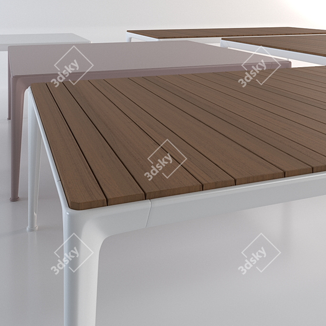 Modern Metal and Wood Coffee Table Set 3D model image 2