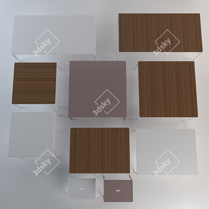 Modern Metal and Wood Coffee Table Set 3D model image 3