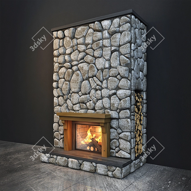 Cozy Hearth : Stone-Faced Fireplace 3D model image 1