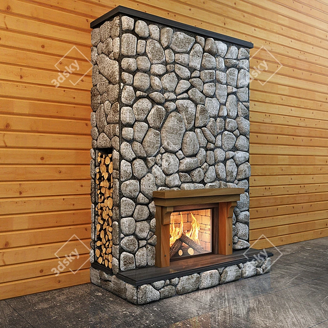 Cozy Hearth : Stone-Faced Fireplace 3D model image 2