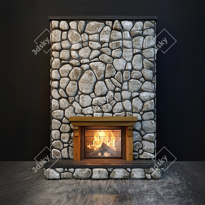 Cozy Hearth : Stone-Faced Fireplace 3D model image 3